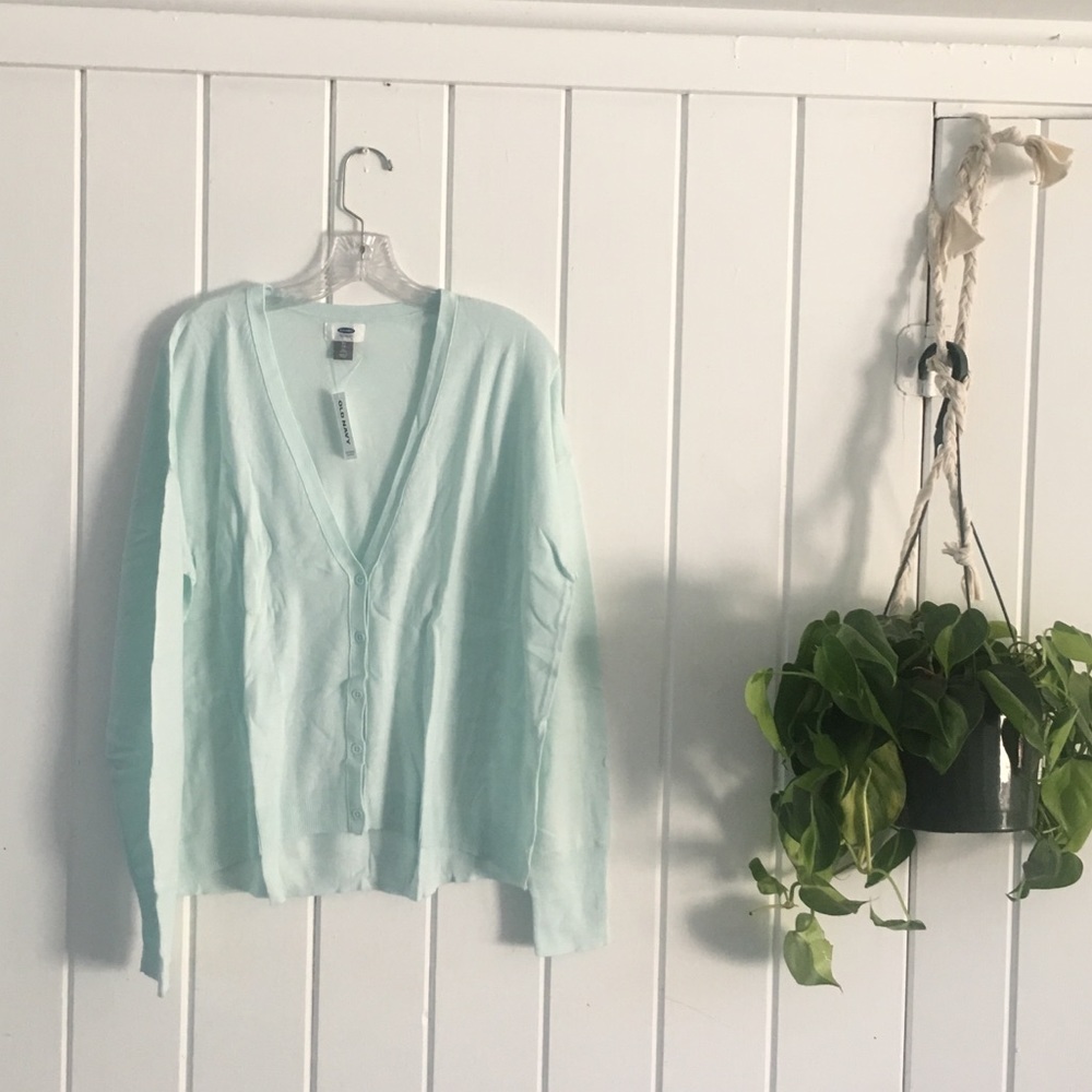 mint blue XL tall old navy cardigan